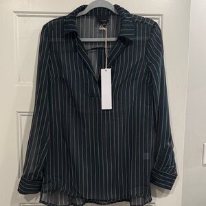 Lumiere Deep Green Blouse with Pink Pinstripes
